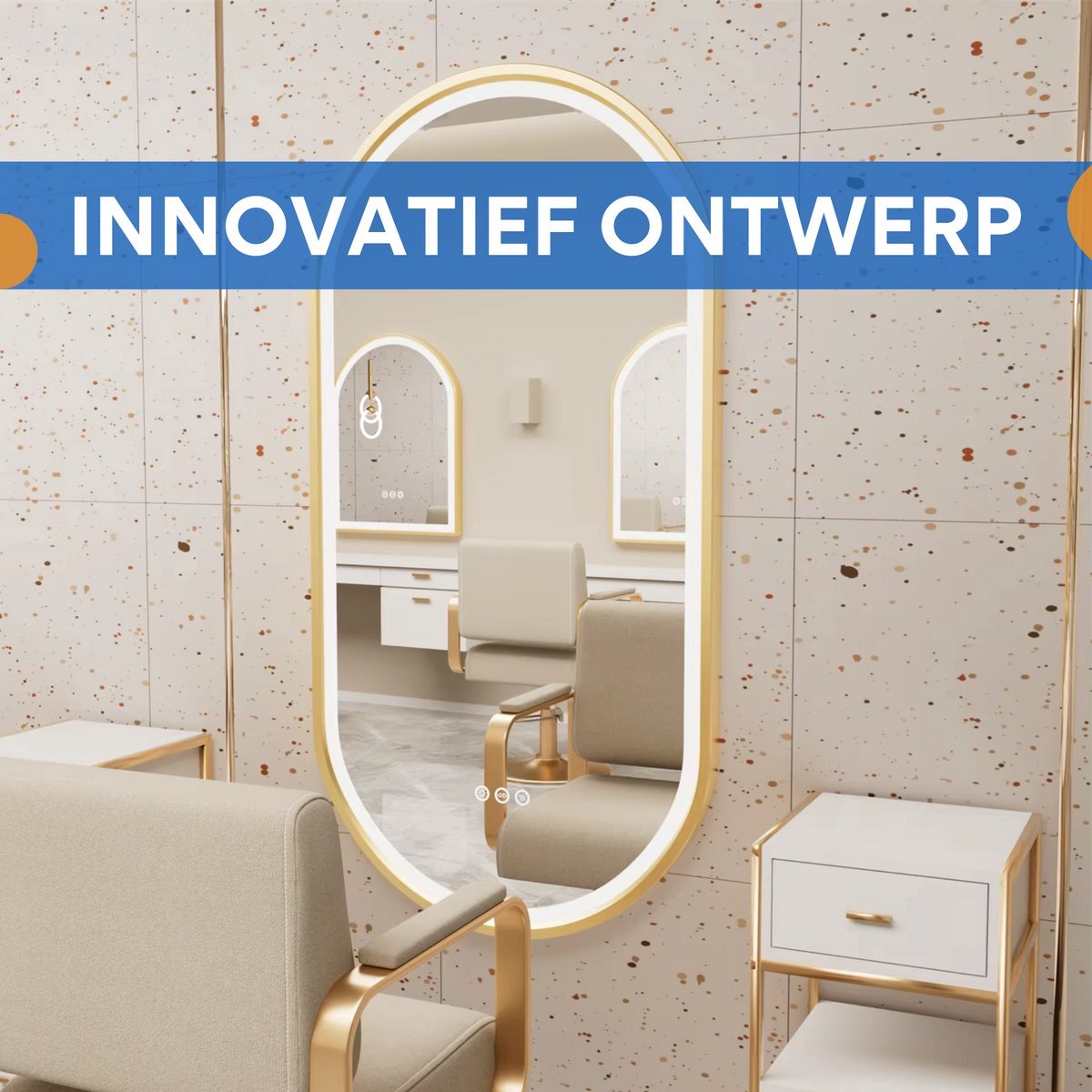 LED Badkamerspiegel Opulence - Met verlicht - Gouden Frame - Dimbaar - Make up - Ovale spiegel - Anti-mist - 50x100cm