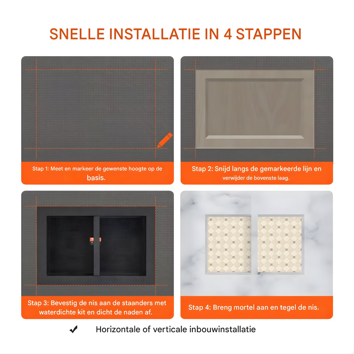 Douchenis - Wandnis - Inbouwnissen- Voor Badkamer & Douche - Zwart - 2 vakken - 41 × 107 cm