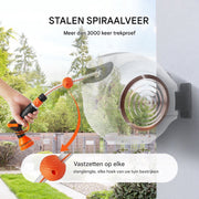 Tuinslanghaspel - 25M - Tuinslang haspel wit - Muurslangenbox - Sproeikop met 9 patronen - Slanghaspel flexibel