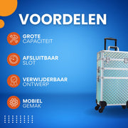 3-in-1 Rollende Make-up Trolley - Make up koffer - Kappers koffer - Beautycase - Voor Schoonheidssalons en visagie - Blauw