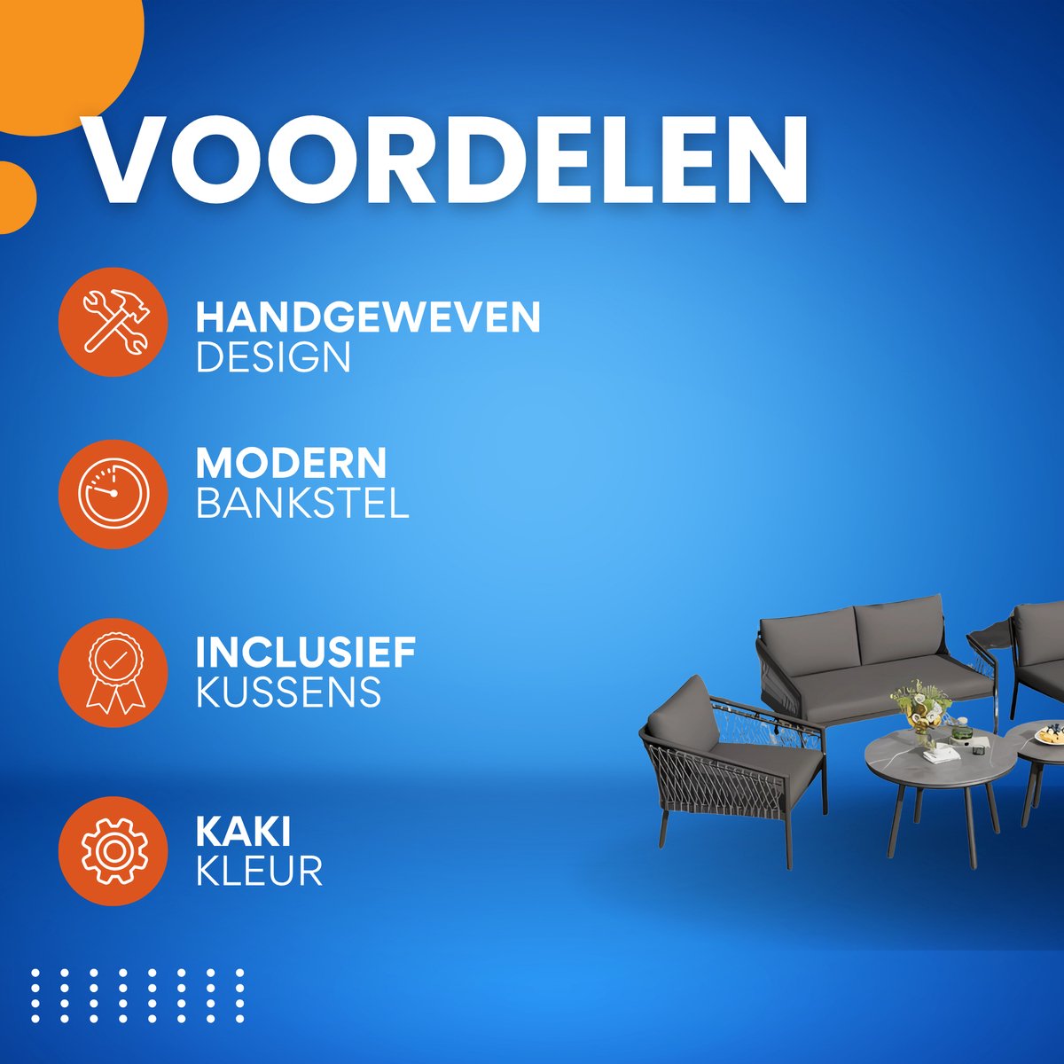 Tuinmeubelset - Loungeset - Tuinlounge Lounge Set - Lounge Set - Voor Tuin, Terras & Balkon - Moderne Buitenbankstel met Handgeweven Design - Inclusief Kussens - Kaki Kleur