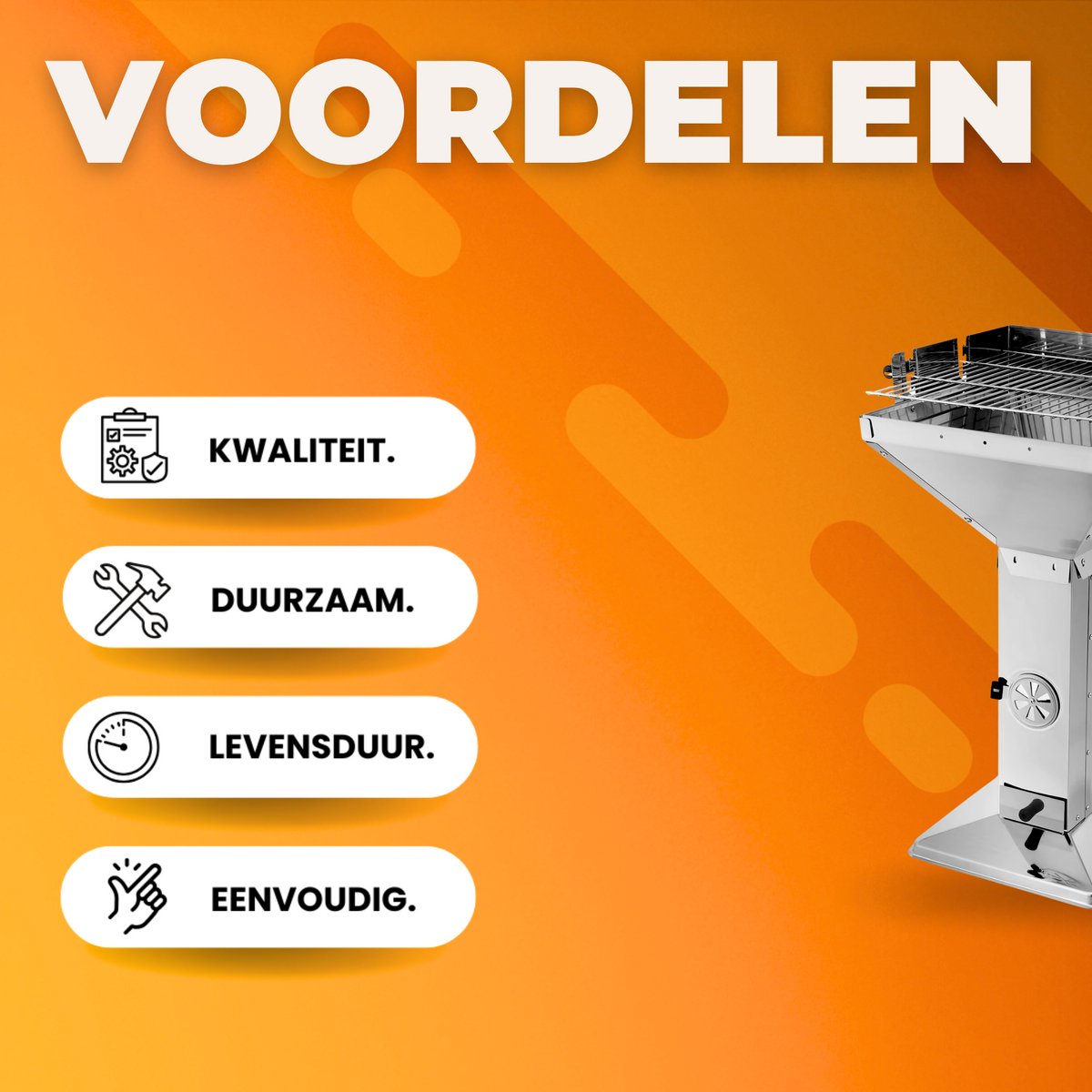 Grill Houtskool BBQ - Voor Tuin, Camping & Outdoor - Draagbare Trechterbarbecue met Plank - Roestvrijstaal - 48x63x90 cm