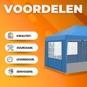 Partytent met zijwanden - 300x600cm - Opvouwbaar - Blauw - 420D Oxford Doek - Easy up - Paviljoen - Waterdicht weerbestendig - In hoogte verstelbaar