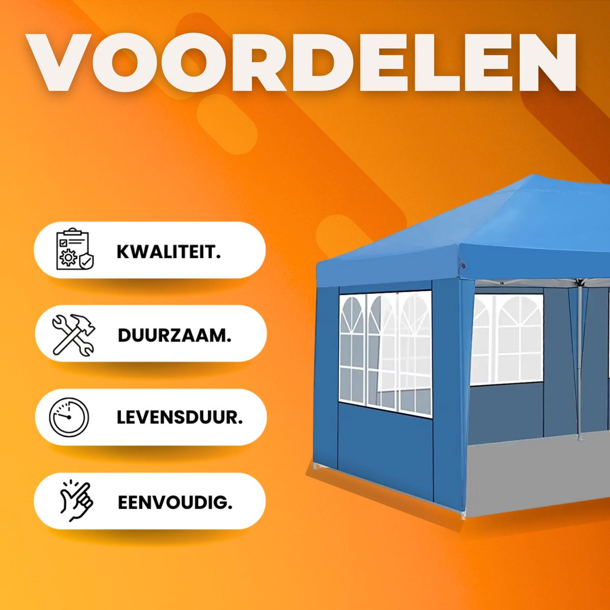 Partytent met zijwanden - 300x600cm - Opvouwbaar - Blauw - 420D Oxford Doek - Easy up - Paviljoen - Waterdicht weerbestendig - In hoogte verstelbaar