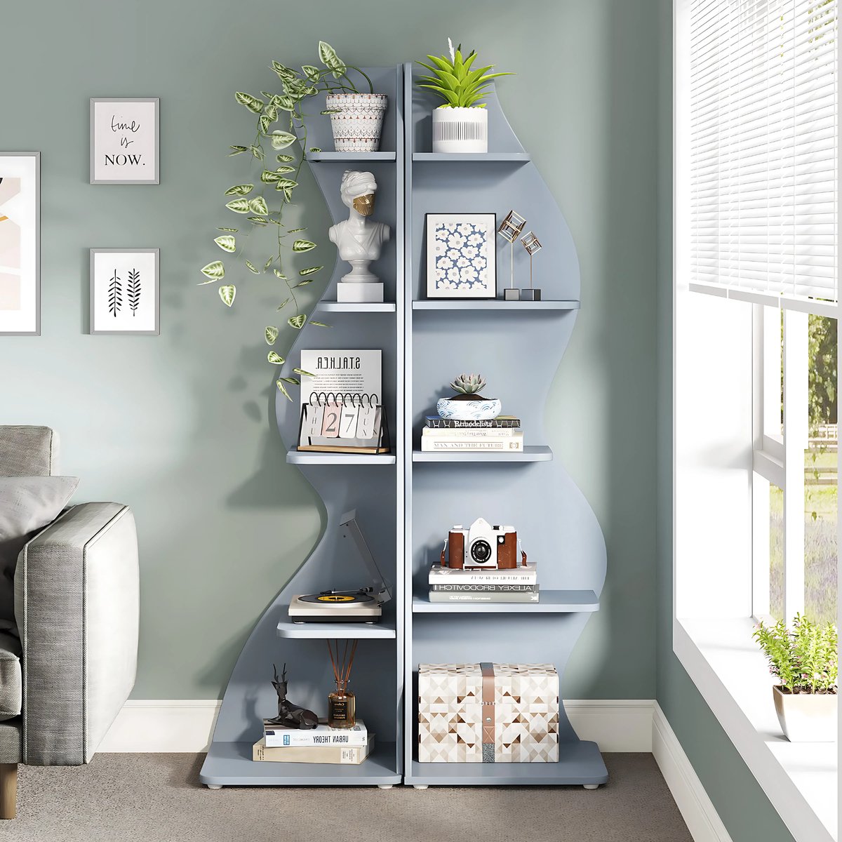 Moderne boekenkast 5 lagen - Blauw - Boekenrek - Woonkamer, slaapkamer en kinderkamer - Hout - 180cm