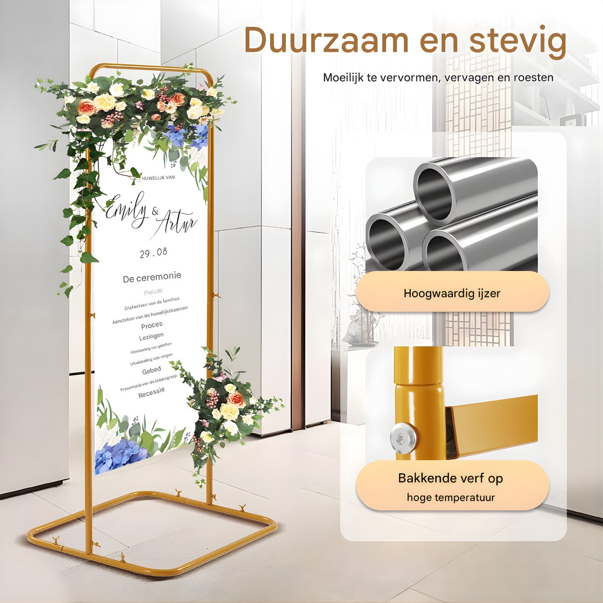 Welkomsbord - Feestartikelen – Voor bruiloften en evenementen – Groot frame Voor welkomsborden, zitplaatsen- of gastenlijst – Metaal, goud