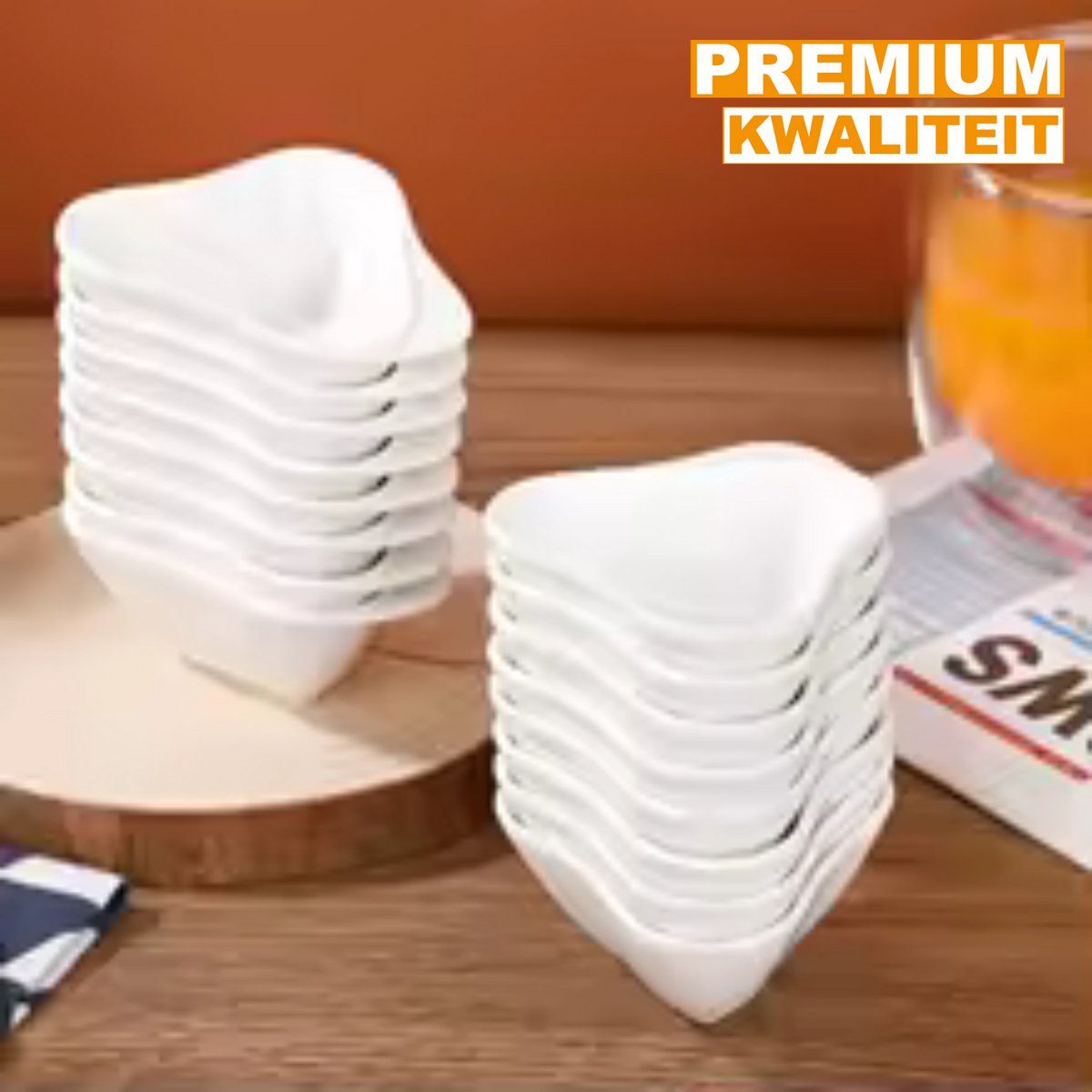 Sovereign Kommen – Snack kommen – 16 delig – Wit Keramisch – Ontbijtborden – Lange Borden