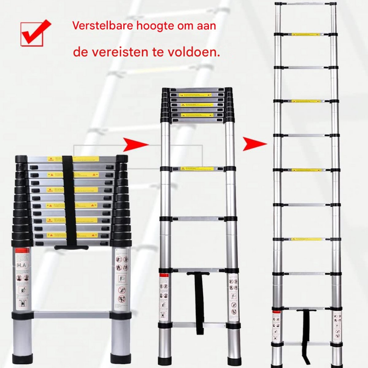 Aluminium Verlenging Ladder Velar - 5m - Antislip Uitschuifbare Zolder Loft Ladder - Lichtgewicht Vouwladder met 150kg Capaciteit