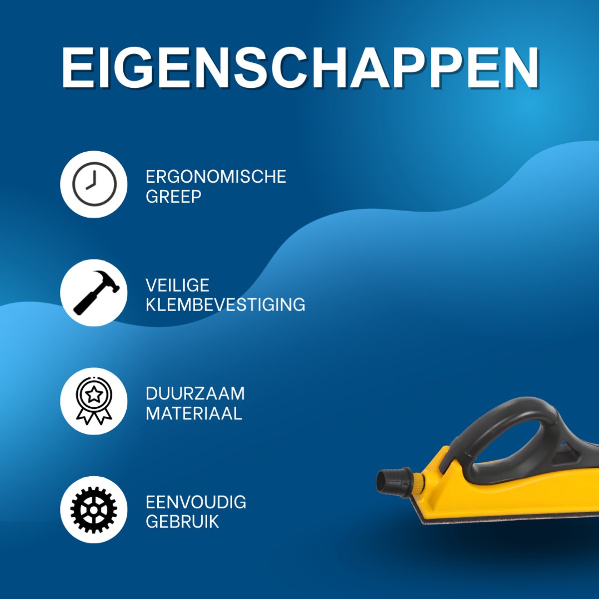 Schuurblok - Polijstset - Voor gladmaken en schuren - Inclusief 5 schuurvellen - Handmatige schuurhouder met klem - Geel