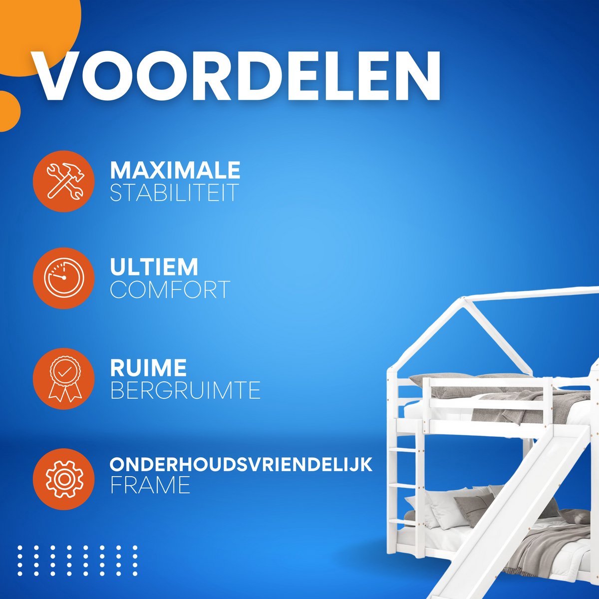 Stapelbed Valora voor kinderen - Met glijbaan - 140x200 cm - 2 kinderbedden - Hoogslaper - Met Hoektrap, valbeveiliging en raam - Peuterbed
