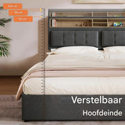 Bed - Opbergbed - Opbergruimte - Hydraulisch tweepersoonsbed Linnen lattenbodem Houten metalen frame - Beige - 160x200