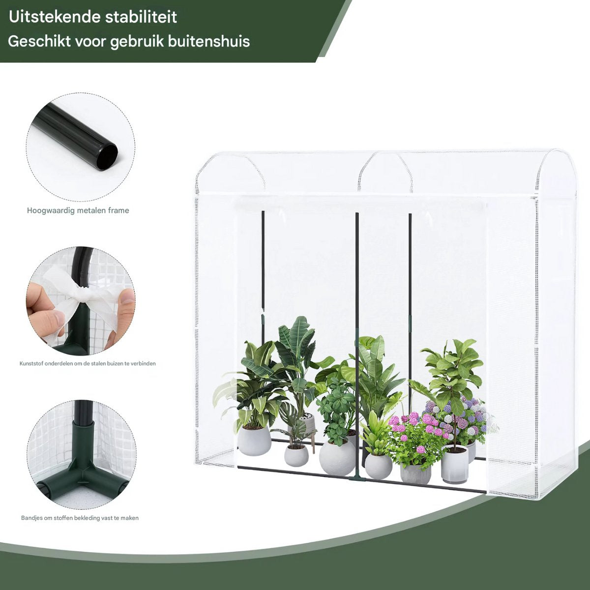 Winterproof kas - 170x68x200 cm folietunnel voor tomatenkweek - Landbouwhuis met deur en 2 ramen