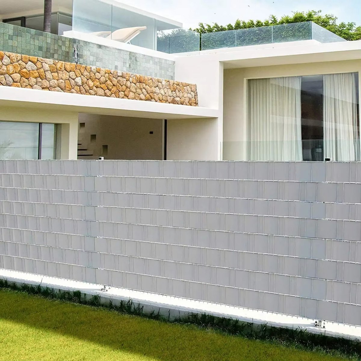 Happyment Privacy strip - Net schutting - Zichtbreeknet deluxe - Zichtdoek - Windbreekgaas - 50m x 19cm - Grijs