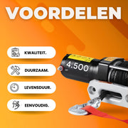 Elektrische Lier PRO - Takel - Hijskraan - 2040kg Power Winch - 12V DC Truck Lier - Synthetisch Touw 12,5M - Draadloze Afstandsbediening - Kabeltakel