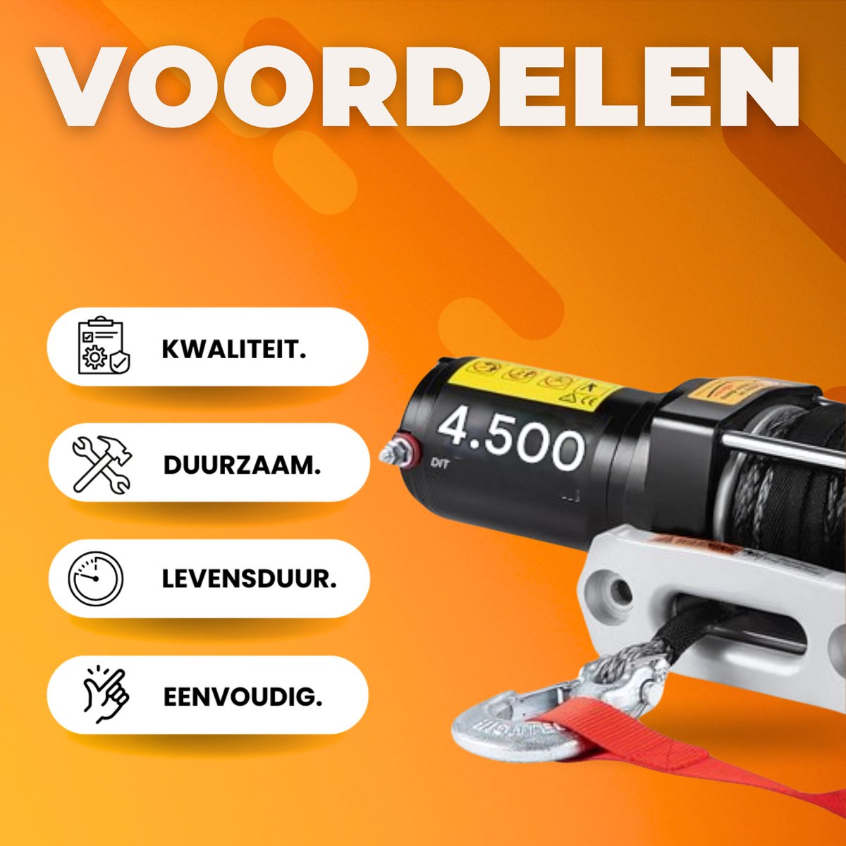Elektrische Lier PRO - Takel - Hijskraan - 2040kg Power Winch - 12V DC Truck Lier - Synthetisch Touw 12,5M - Draadloze Afstandsbediening - Kabeltakel
