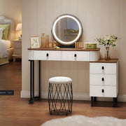 Kaptafel met LED-verlichting - Make-up tafel - Voor Slaapkamer - 3-delige Verstelbare Lichtintensiteit - Inclusief Mobiele Spiegel & Zijkast van