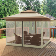 Tuinhuisje voor Buiten - Met 4 Afneembare Klamboes, UV- en Regendicht - Pop-up Patio Tuinhuisje met Dubbele Dakrand - Opvouwbaar - 3,3 x 3,3 m - Khaki