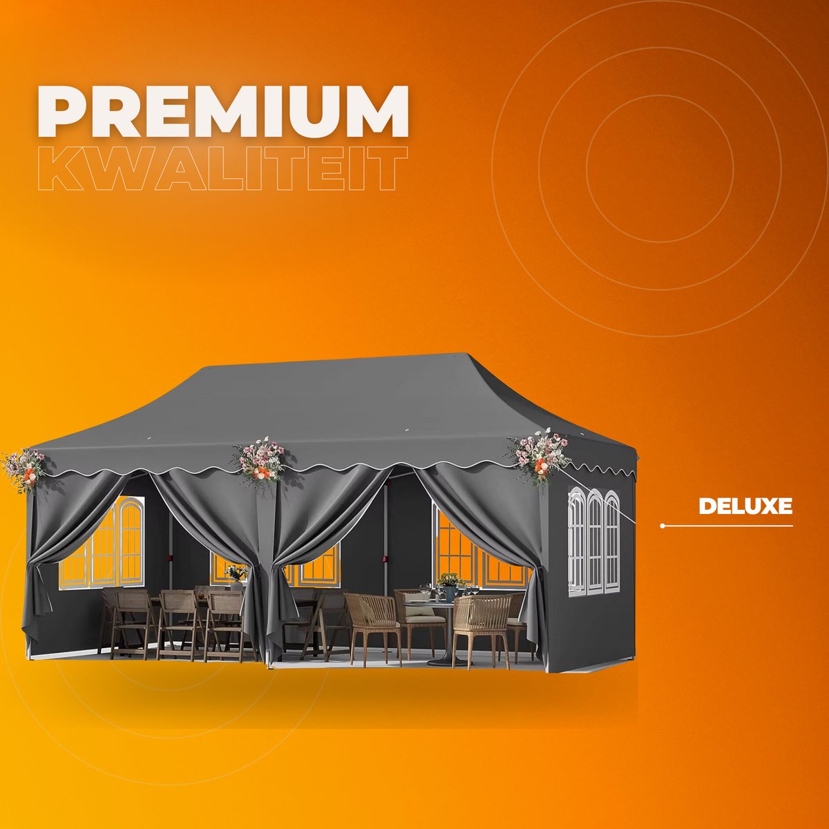 Paviljoen- Partytent - Tuin tent - Overkapping - Gazebo - Opvouwbare Partytent met Zijwanden - UV50+ Bescherming - Waterdicht & Stevig - Voor Tuinfeest & Buitengebruik - Zwart - 3x6m
