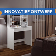 Witte Kaptafel met LED Spiegel - Verstelbare Helderheid & 2 USB Poorten - Moderne Make-up Tafel voor Slaapkamer