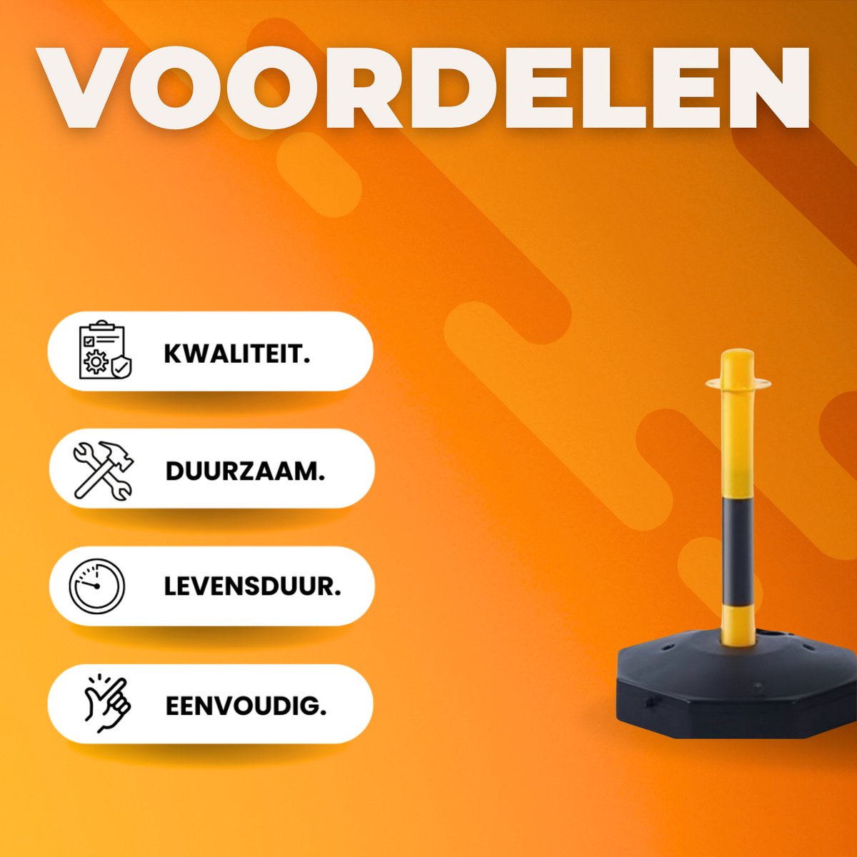 Afzetpalen - Set van 6 - Slagboompalen - Afzetlint - Afzetkoord - Afzetketting - 285x285mm - Verkeerskegels met Ketting