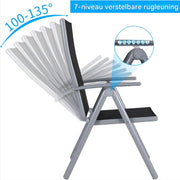 Tuinstoelen set van 2 - Verstelbare tuinstoel - Inklapbaar - Rugleuning - Thuis of camping - Aluminium - Belastbaar tot 120 kg - Zwart