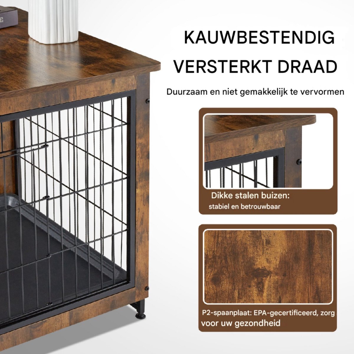 Luxe honden bench - Meubelkennel - Stalen frame - 2-Deurs - Inclusief kussen