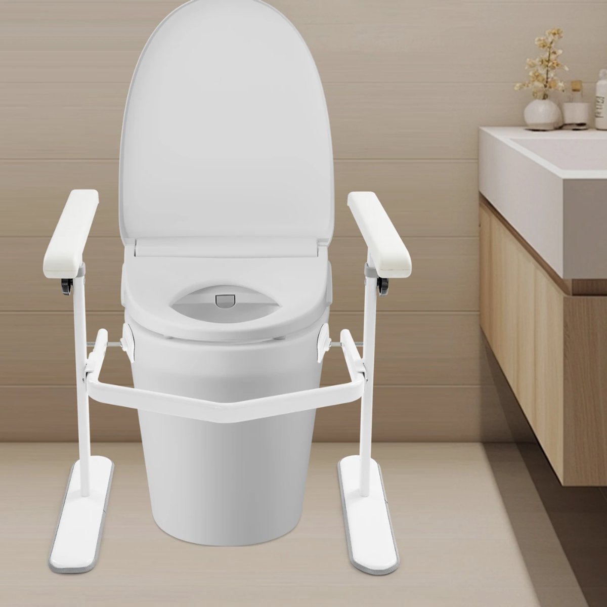 Toiletveiligheidsbeugel - Voor Badkamer en Toilet - Stevige Handgreep voor Extra Ondersteuning - Wit Metaal