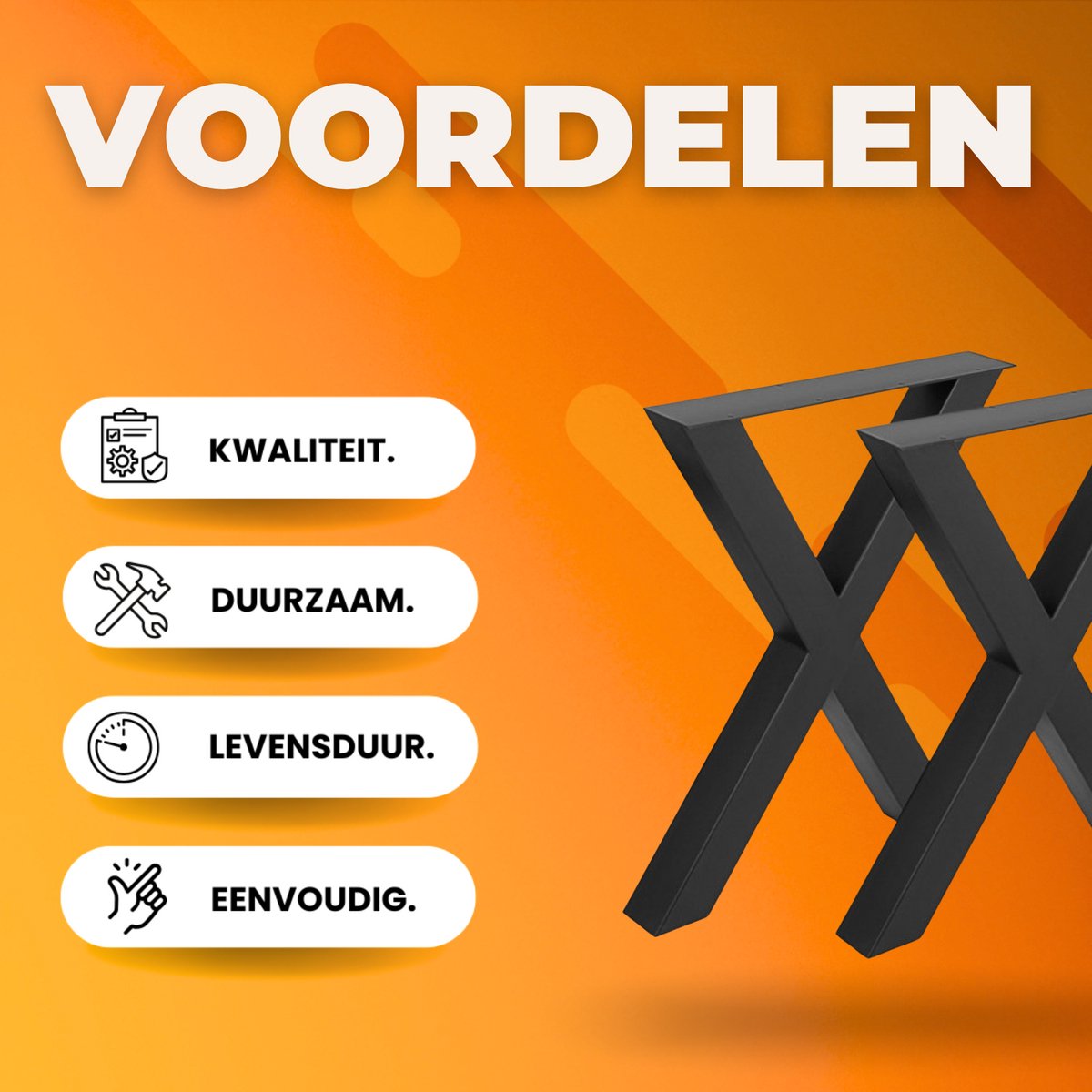 Tafelpoten - 2 Stuks X-poot Zwart - 60x72cm Stalen Tafelpoot - Voor Eettafel