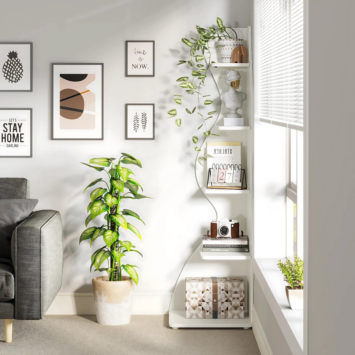 Moderne boekenkast 5 lagen - Wit - Boekenrek - Woonkamer, slaapkamer en kinderkamer - Hout - 50×48×177 cm
