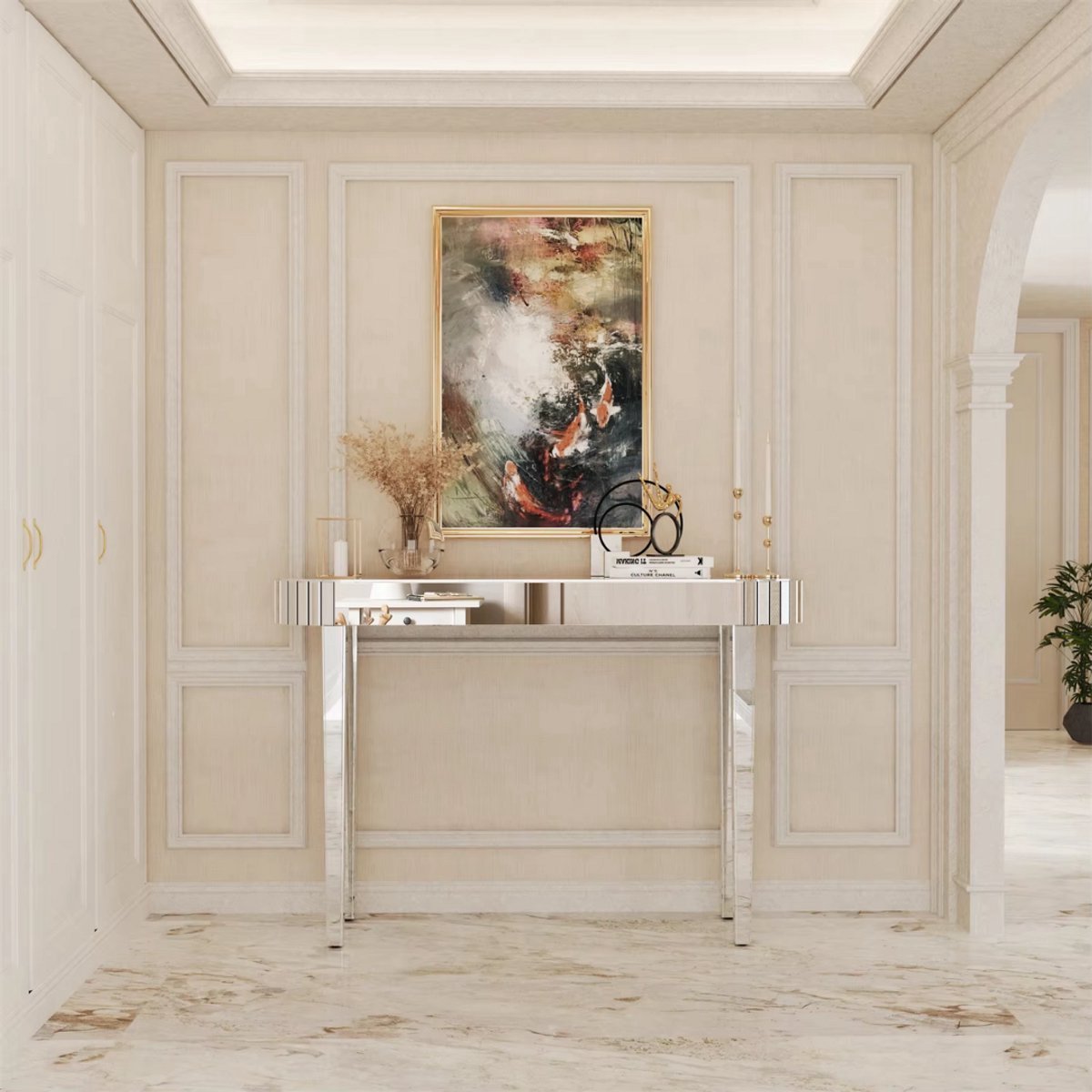 Consoletafel Teroni Opulence - Haltafel - Wandtafel - Zilver - Sidetable - 120cm