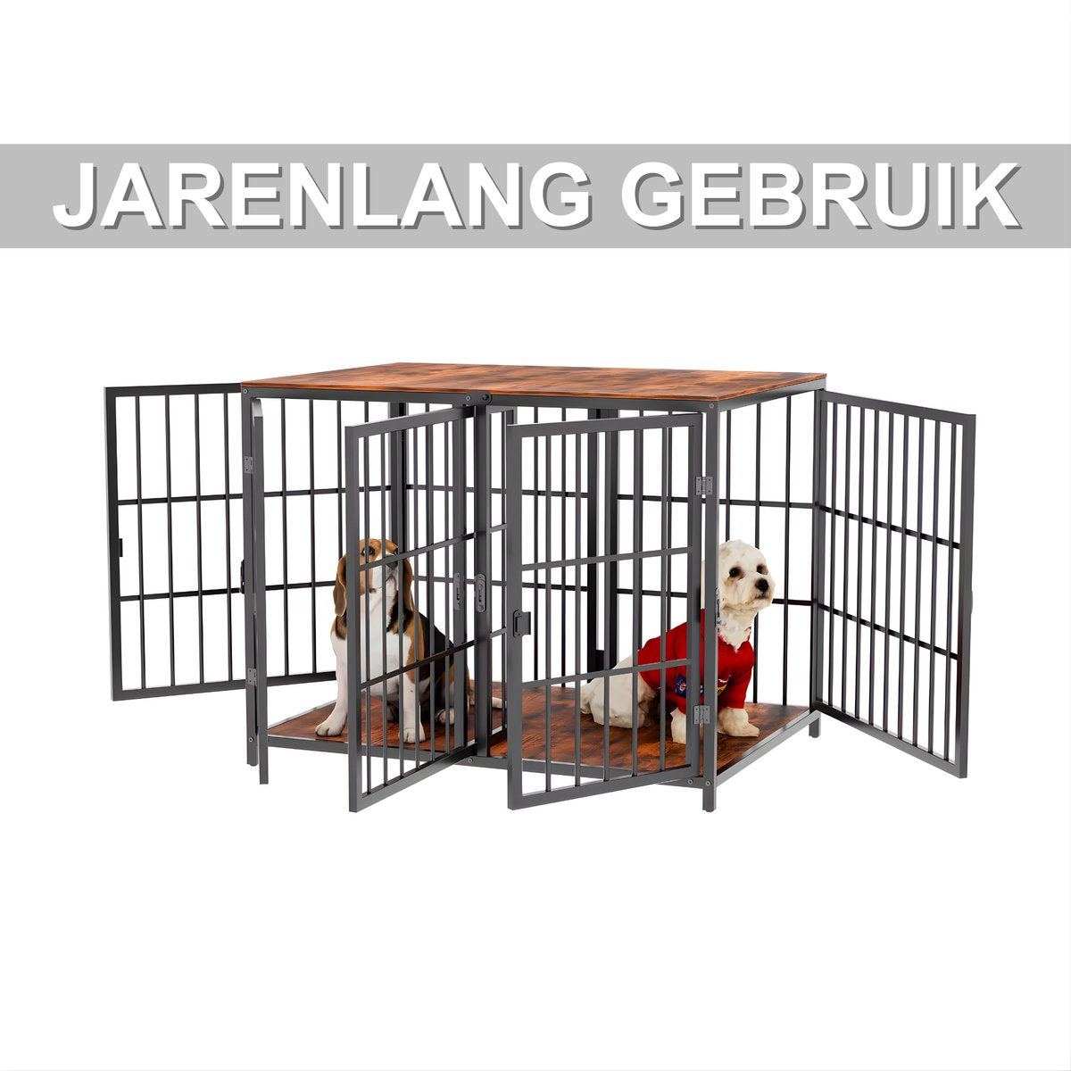 Hondenbench - Hondenkrat - Hondenkennel - Hoekvormig - Hondenhok - Voor Kleine & Middelgrote Honden - Walnoot - 90x62x68.5cm