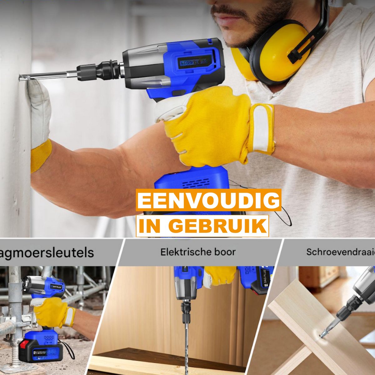 Accu-Slagmoersleutel Tavien - 1/2 Inch Borstelloos Slagpistool met 450 N.m Koppel - 3200 tpm Variabele Snelheid en 4 Dopsets