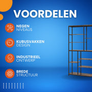Boekenkast Varli - Bruin - Met 10 vakken - Vakkenkast - Boekenrek - Opbergrek - Voor Kantoor, Woonkamer of Slaapkamer