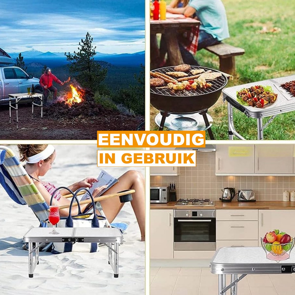 Picknick Klaptafel Vareo - 90cm - Aluminium Opvouwbaar en Draagbaar - In Hoogte Verstelbaar Lichtgewicht voor Camping en Barbecue, 90x60x37/67cm