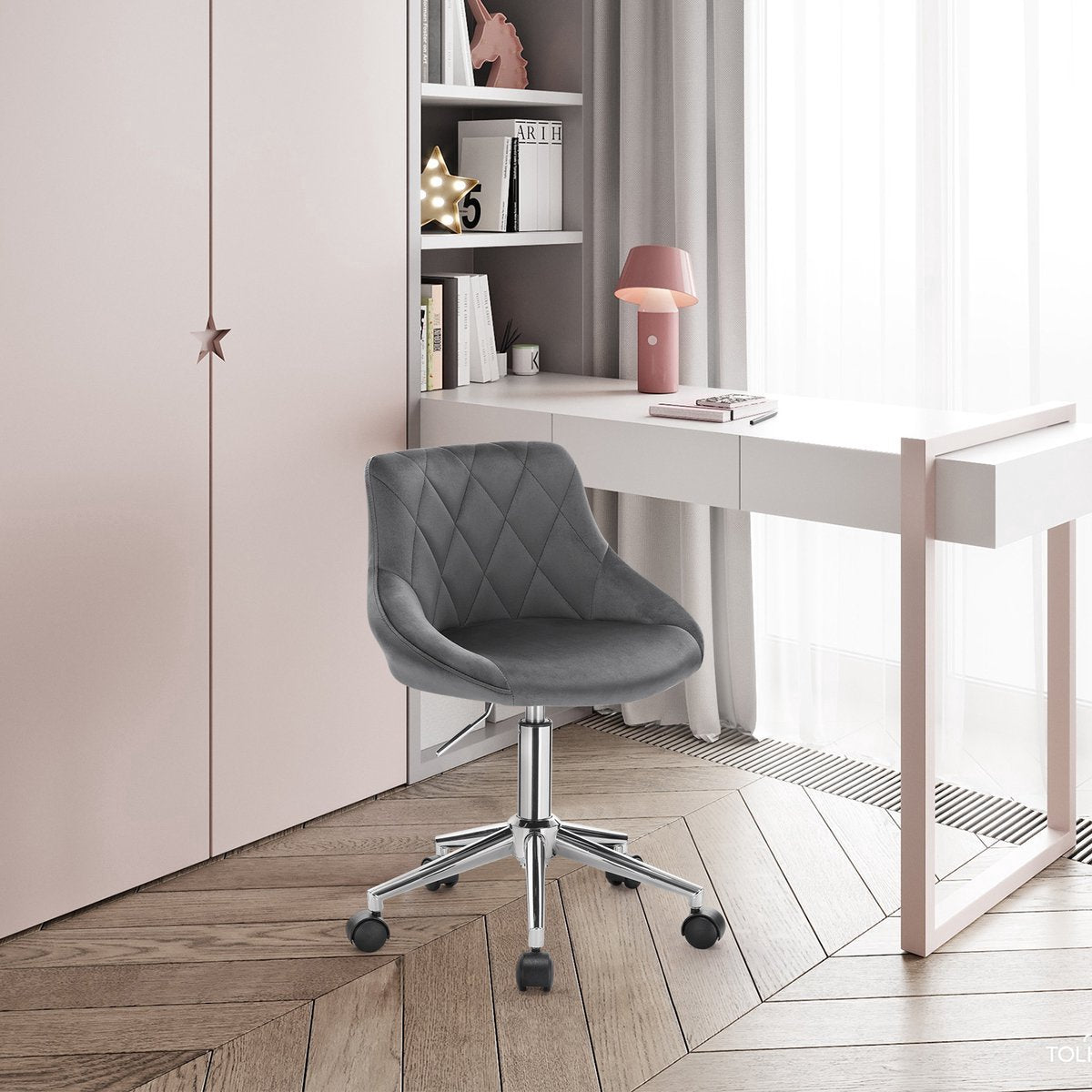 Bureaustoel - Donkergrijs - Ergonomisch - Velvet - Op Wielen - Verstelbaar