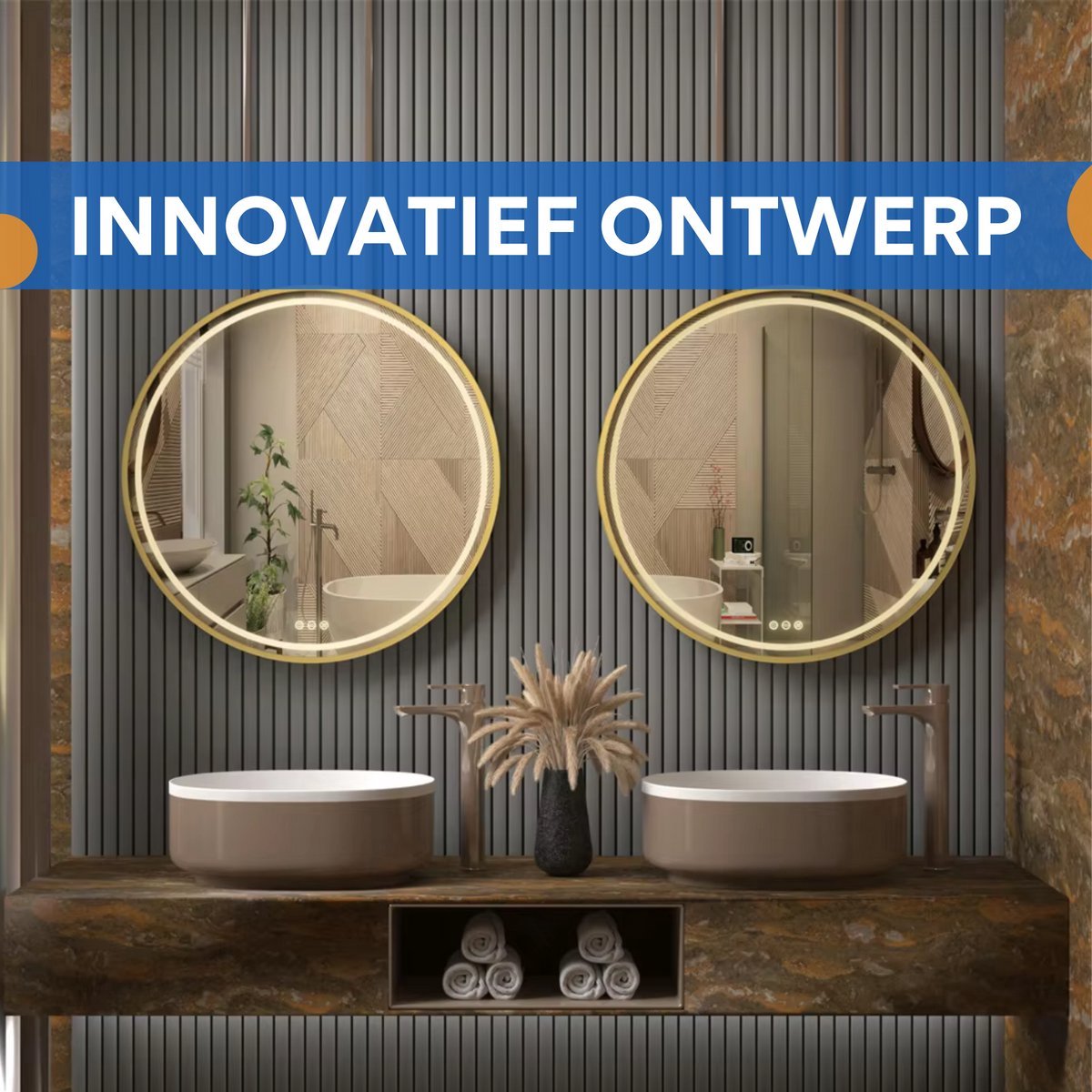 Ronde spiegel Valora - Met verlichting - 80cm - Voor Badkamer, Make-up & Wandmontage - Dimbaar licht met voorruitverluchting - Goud