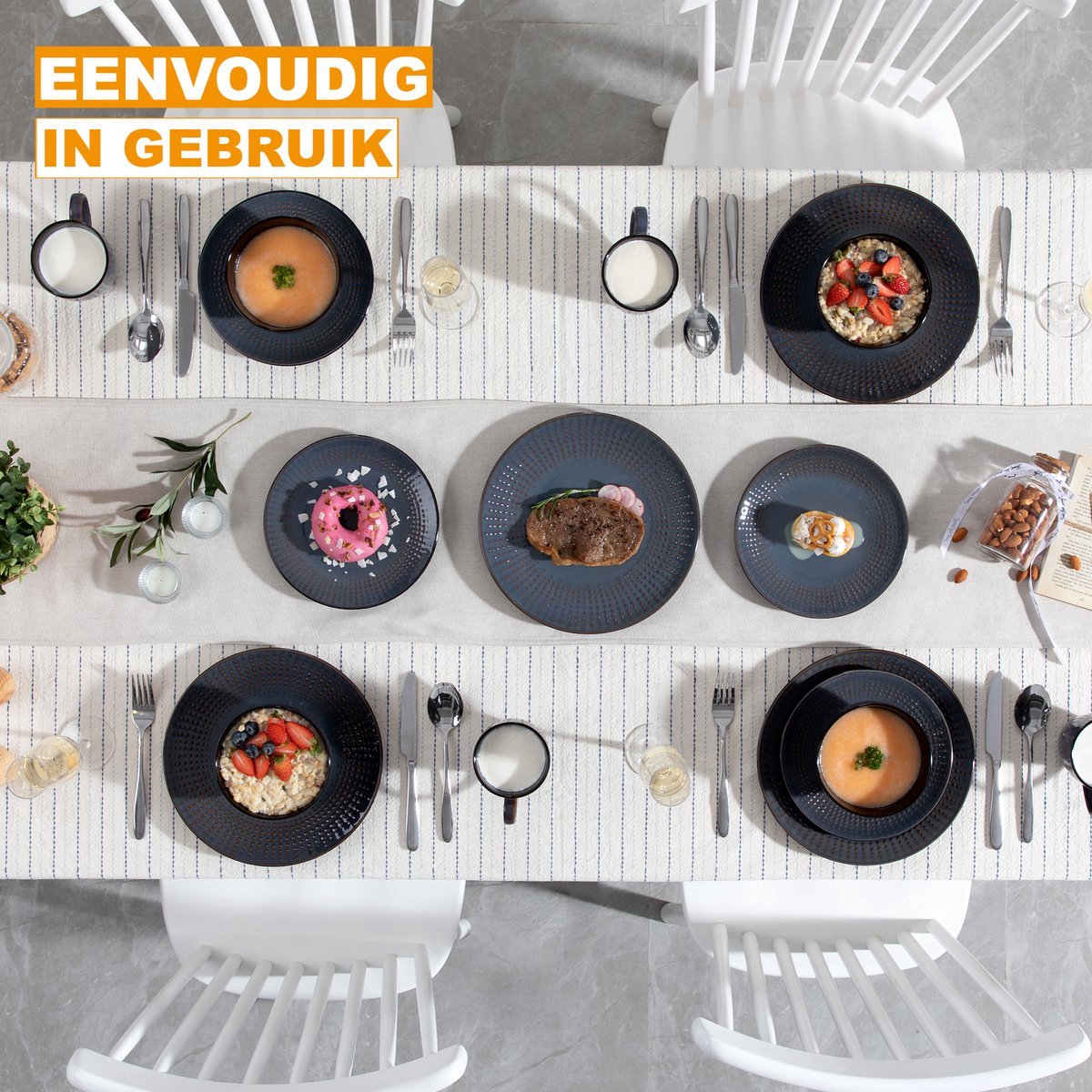 Verdant Zafiro Serviesset - 16 delig - 4 persoons - Donkergroen - Dinerborden - Bordenset - Diepe borden - Ontbijtborden - Servies - Keukenservies