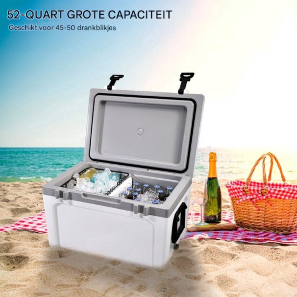 Koelbox 57L - Frigo Vriezer - Koelkast - Draagbare frigobox - Camping - Isolerend - Ruimte voor 50 blikes