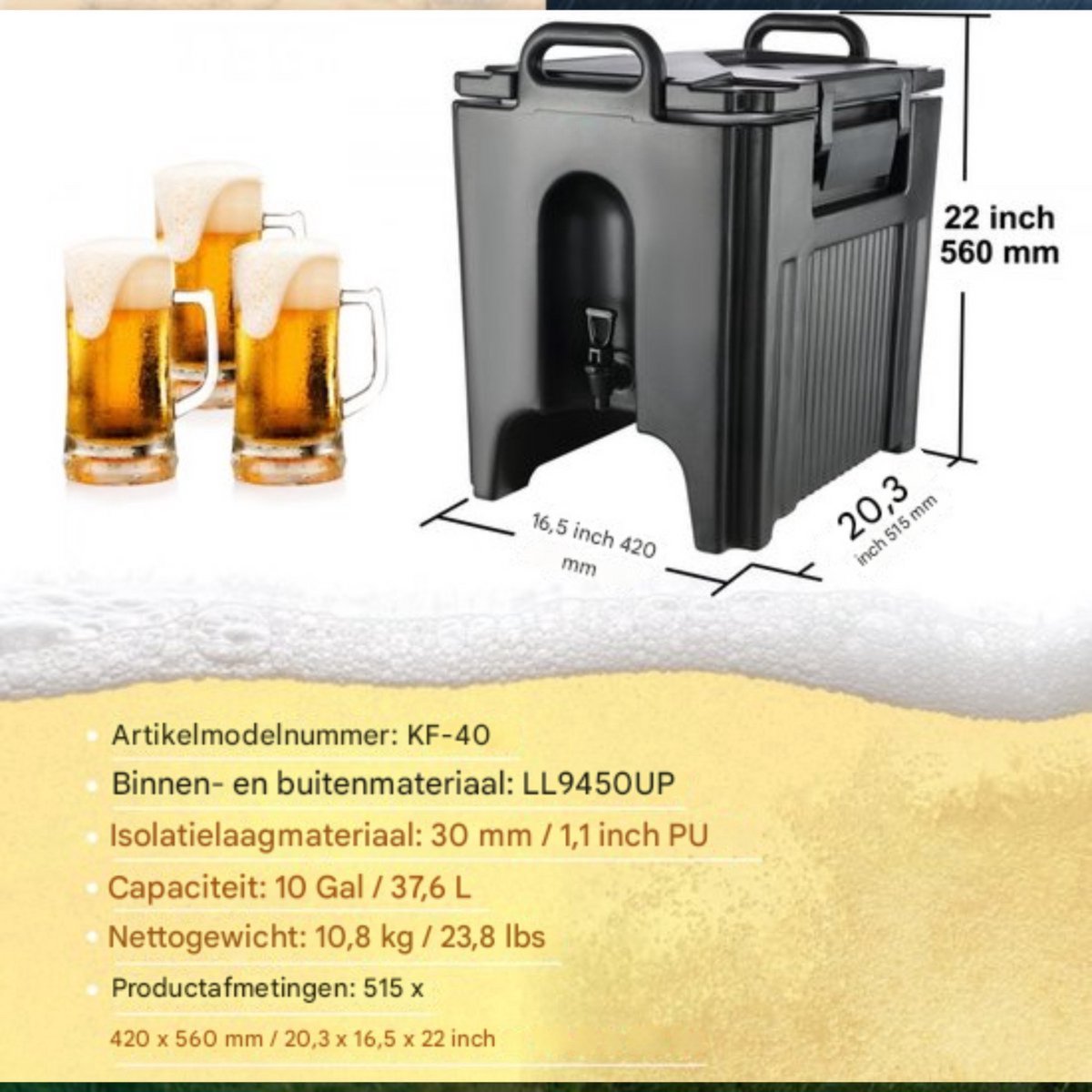 Luxe drankdispenser - 38L - Limonadetap met kraantje - Waterdispenser - Sapdispenser - Watertap - Heet en koud