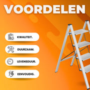 Trapladder - Keukentrap - Huishoudtrap - 4-treden - Voor Thuisgebruik en Klussen - Opvouwbaar, Aluminium met Antislipvoeten - Lichtgewicht en Draagbaar, Max. 150 kg