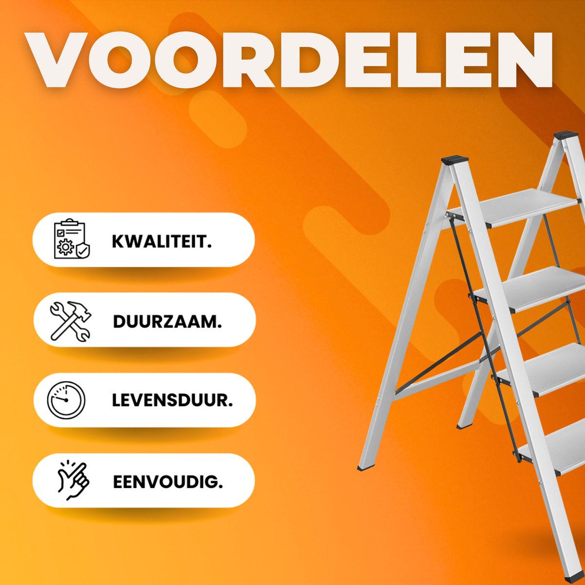 Trapladder - Keukentrap - Huishoudtrap - 4-treden - Voor Thuisgebruik en Klussen - Opvouwbaar, Aluminium met Antislipvoeten - Lichtgewicht en Draagbaar, Max. 150 kg