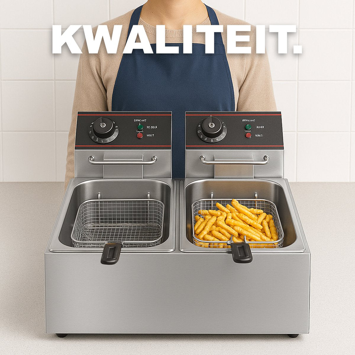 Happyment Dubbele Frituurpan Deluxe - 2x 6L - Frietpan dubbel - Friteuse - 2x 2500W - PTFE - 220V