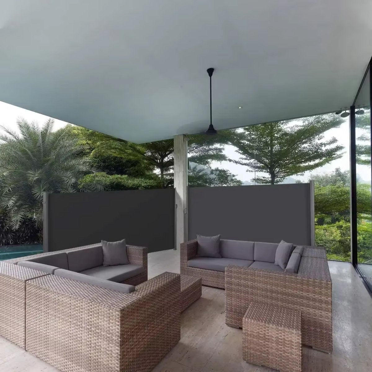 Windscherm Valora uittrekbaar - 300x180cm - Zijluifel voor buitenterras - Terrasscherm - Uitschuifbaar - Camping - Balkon of tuin - Grijs