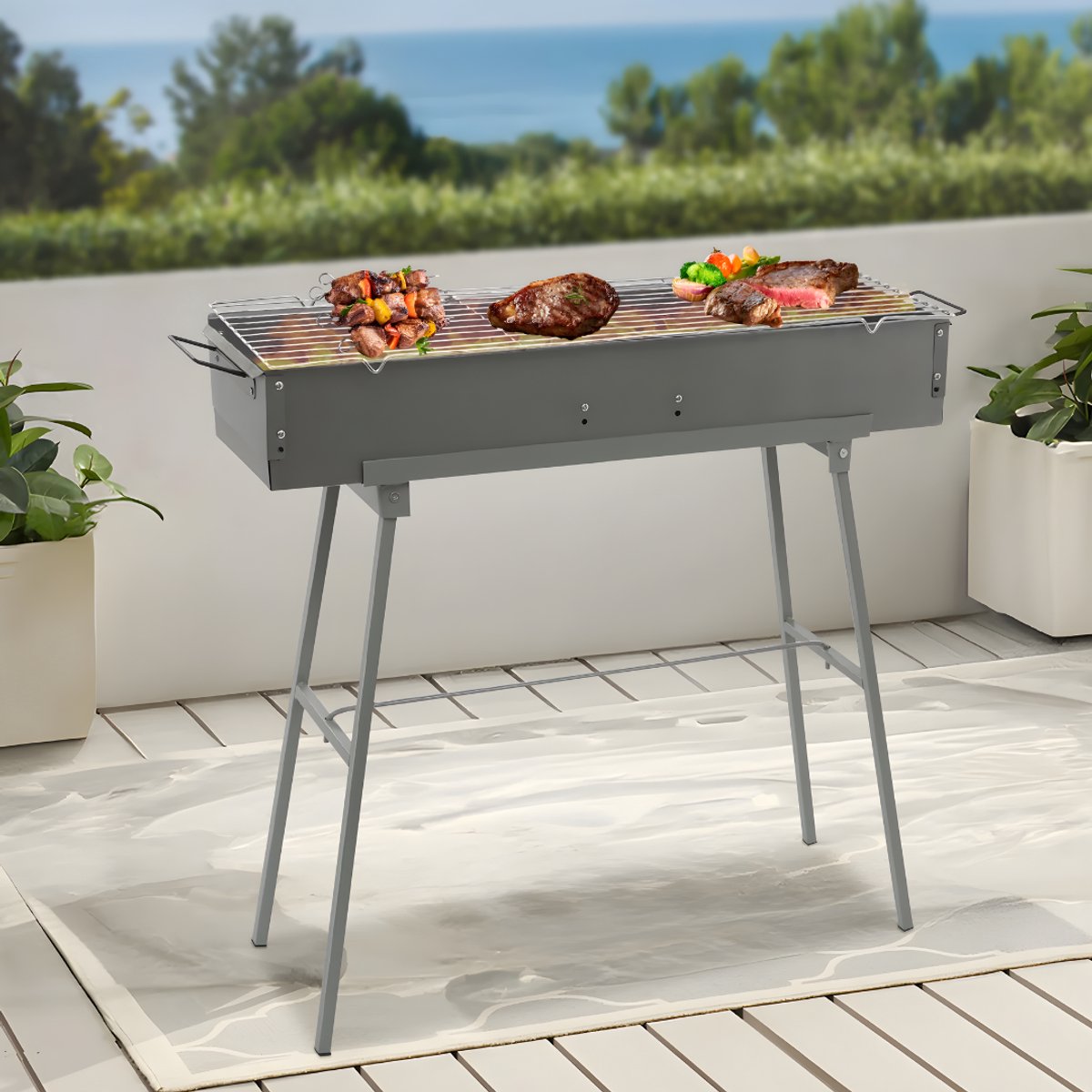 BBQ-grills - Voor camping - Draagbare, opvouwbare houtskoolgrill - Grijs - 60*18*65cm