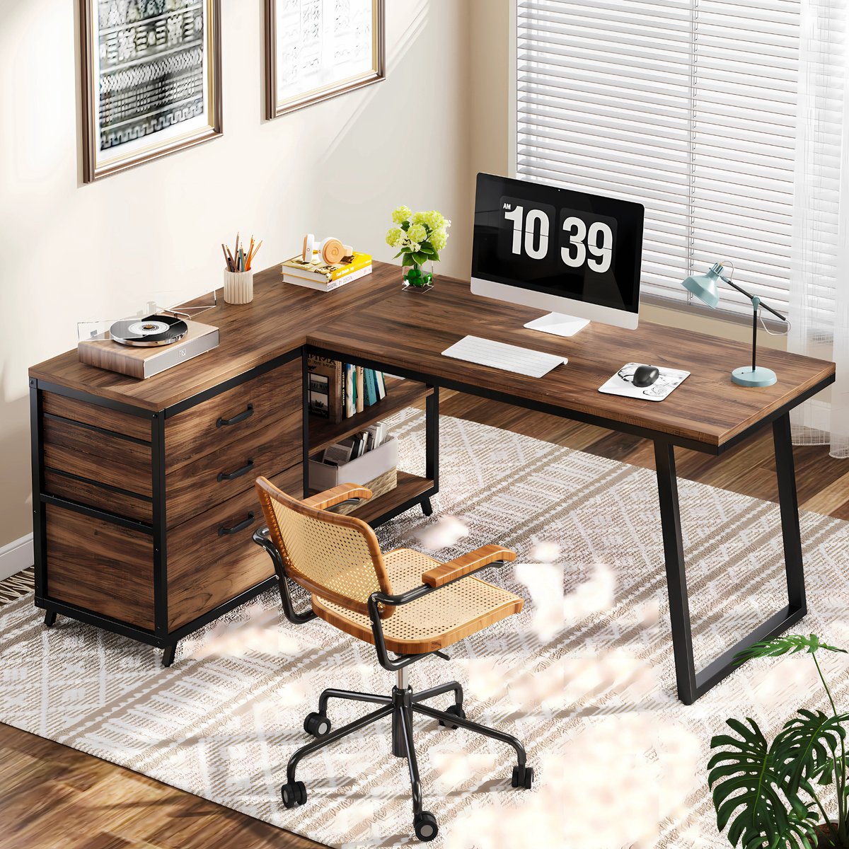 Hoekbureau London - Computerbureau - 135cm - Bruin - Voor thuis of werk - Hout en metaal