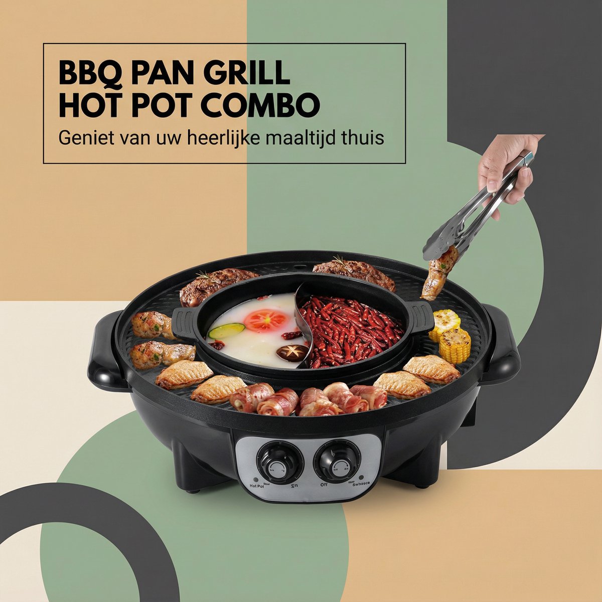 Koreaanse BBQ/Hotpot - Zwart - Koreaanse Grill - Inclusief Deksel