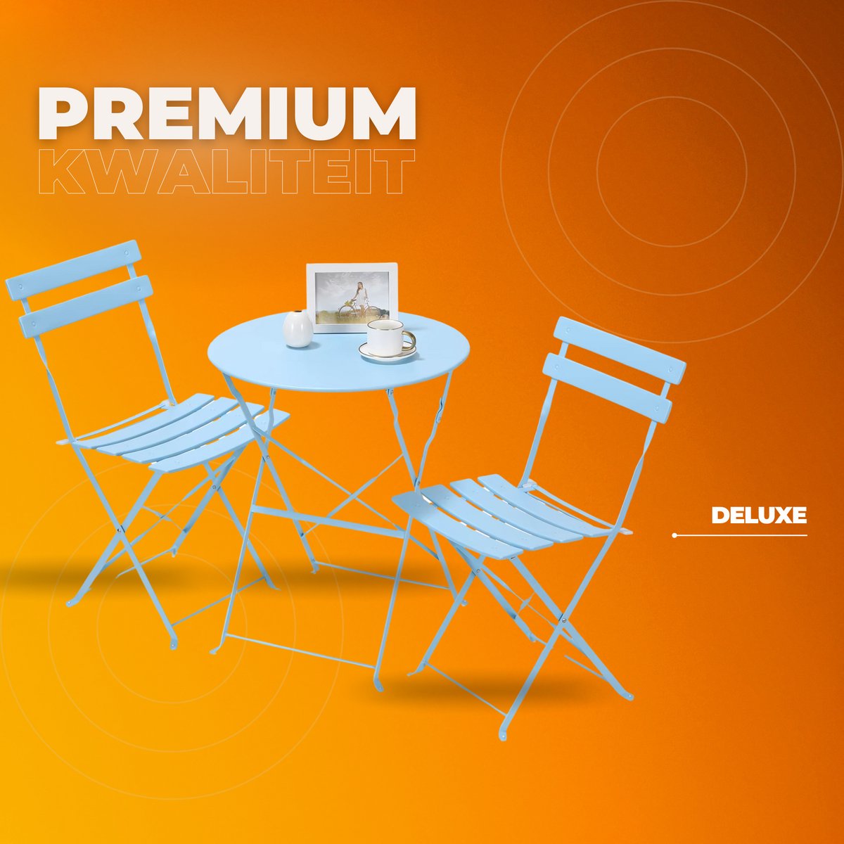 Bistroset 2 persoons - Metaal - Tuinset - Met bistrostoeltjes - 3-delig - Tuintafel - Blauw