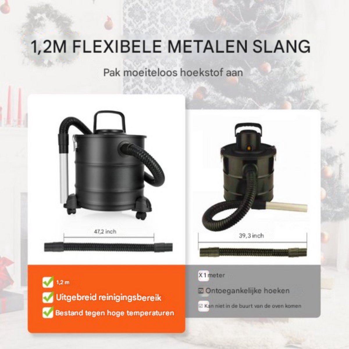 Asstofzuiger deluxe - Pelletkachel aszuiger - As stofzuiger 1200W - Met HEPA Filtersysteem - 20L Metalen Container - 16 kPa Zuigkracht