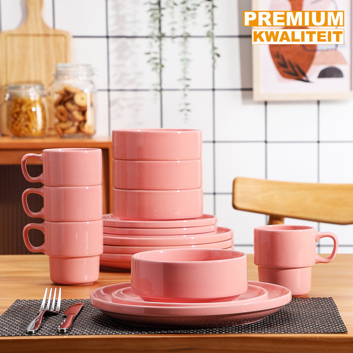 Sorella Serviesset - 16 delig - 4 persoons - Baby roze - Dinerborden - Bordenset - Diepe borden - Ontbijtborden - Servies - Keukenservies