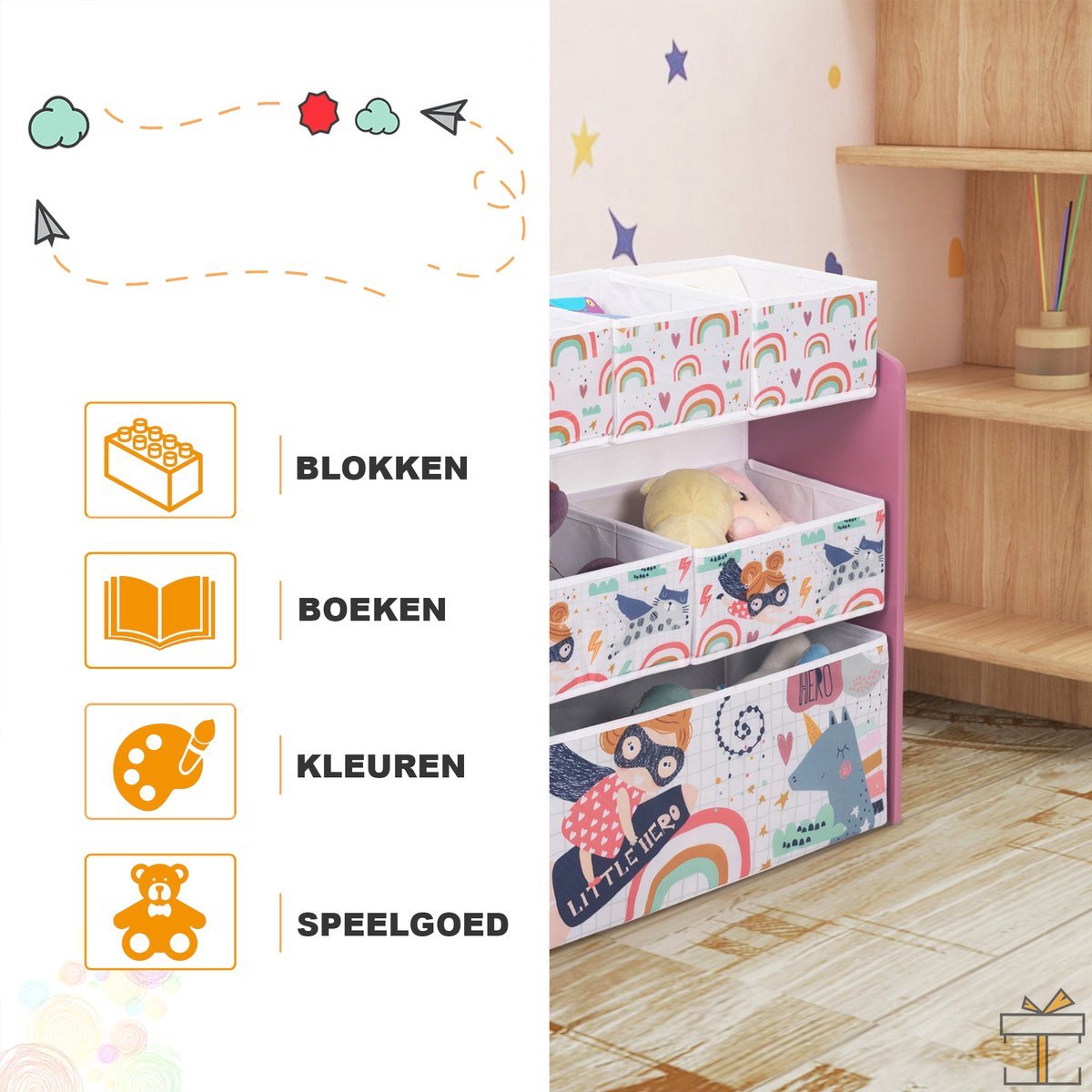Bolt Edge Speelgoedkast - Roze - Kinderkamer - Boekenkast - Opbergkast MDF